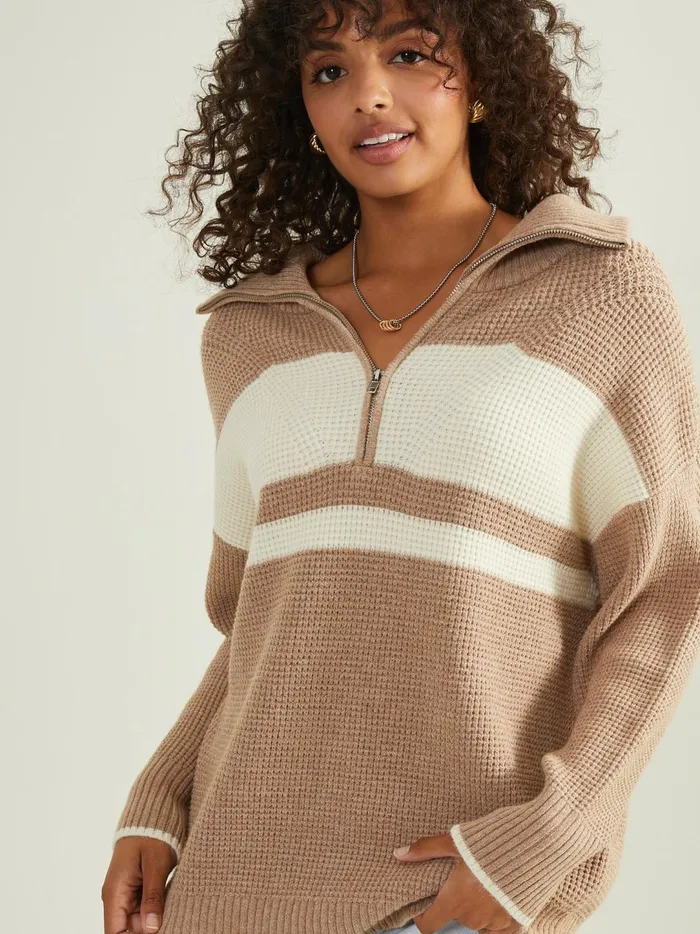Women Noelle Striped Quarter Zip Sweater Taupe Altar039d State Sweaters