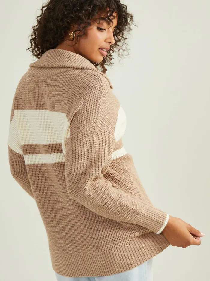 Women Noelle Striped Quarter Zip Sweater Taupe Altar039d State Sweaters