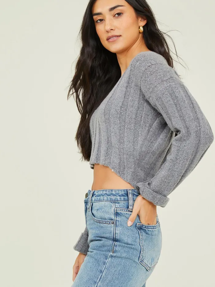 Women Oaklynn Ribbed VNeck Sweater Heathergrey Altar039d State Sweaters