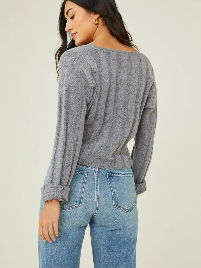 Women Oaklynn Ribbed VNeck Sweater Heathergrey Altar039d State Sweaters
