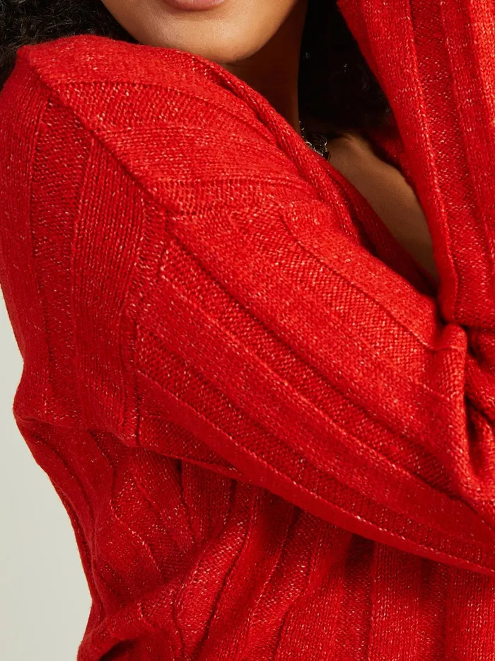 Women Oaklynn Ribbed VNeck Sweater Red Altar039d State Sweaters