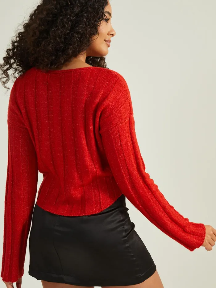 Women Oaklynn Ribbed VNeck Sweater Red Altar039d State Sweaters