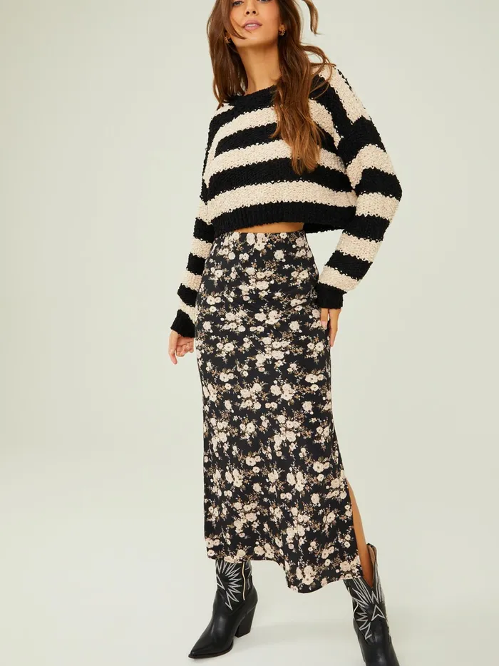 Women Opal Striped Popcorn Sweater Blackcream Altar039d State Sweaters