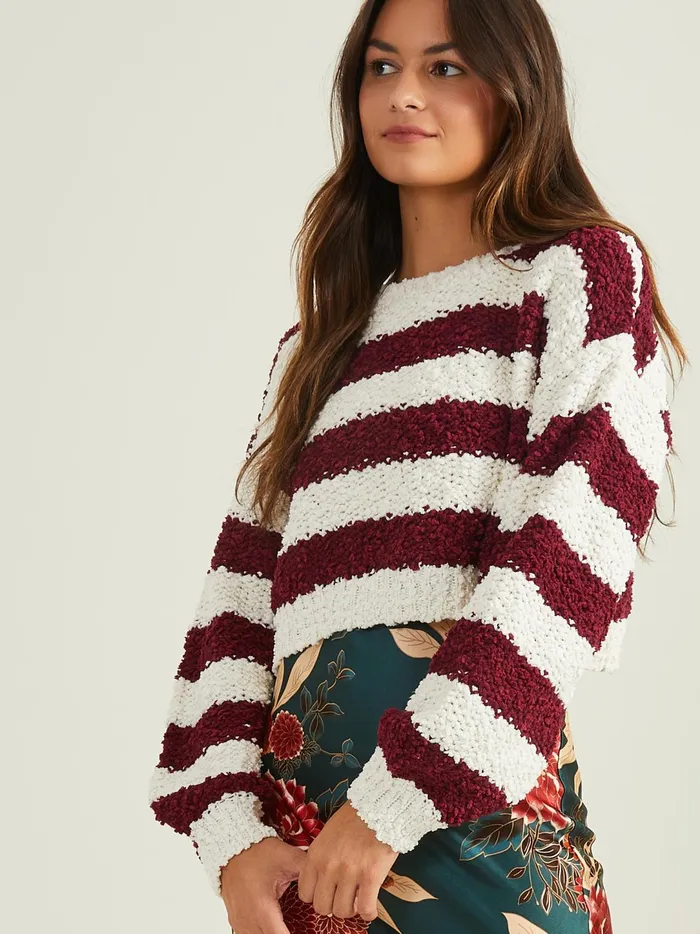 Women Opal Striped Popcorn Sweater Ivorywine Altar039d State Sweaters