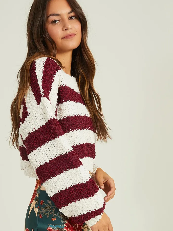 Women Opal Striped Popcorn Sweater Ivorywine Altar039d State Sweaters