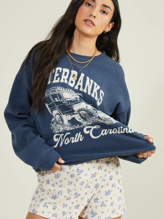 Women Outer Banks Oversized Fleece Sweatshirt Navy Altar039d State Graphics