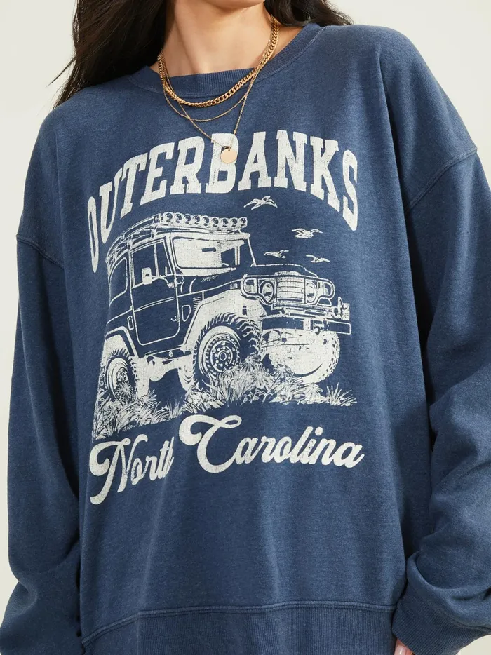 Women Outer Banks Oversized Fleece Sweatshirt Navy Altar039d State Graphics