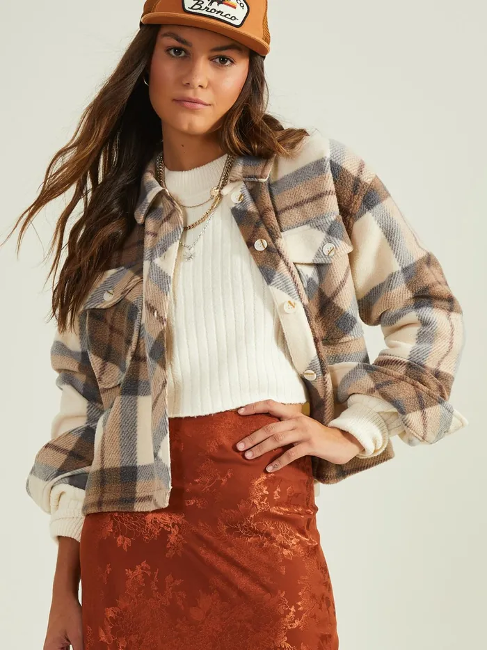 Women Palmer Plaid Fleece Shacket Ivorybrown Altar039d State Jackets