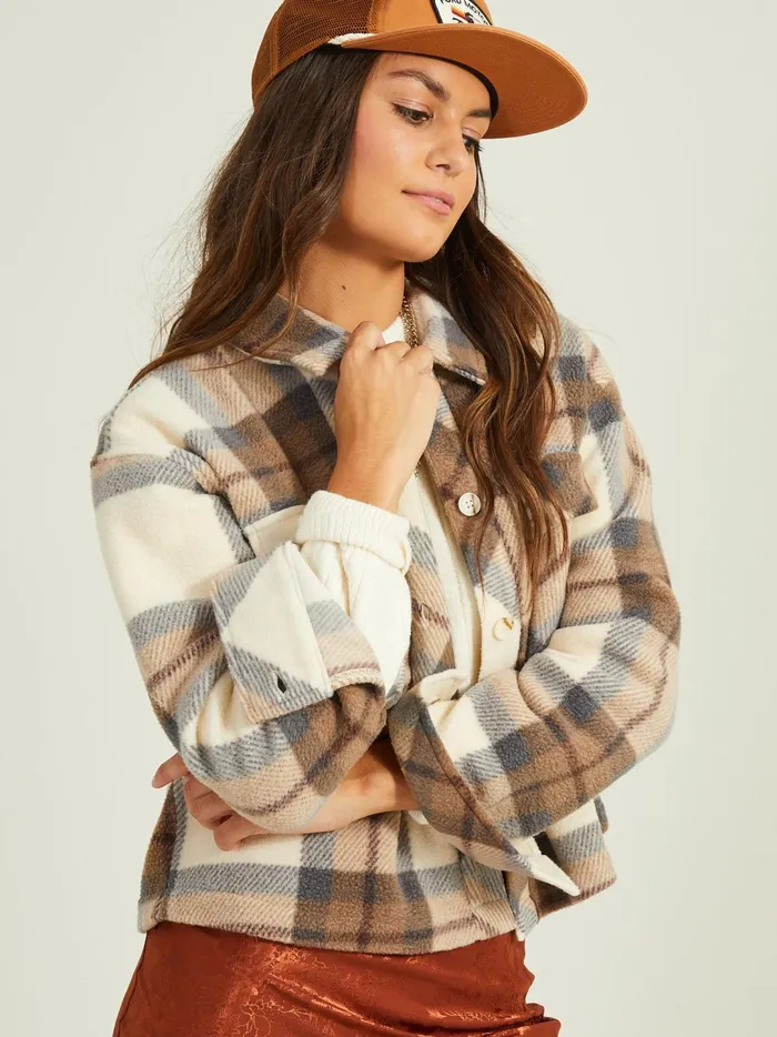 Women Palmer Plaid Fleece Shacket Ivorybrown Altar039d State Jackets