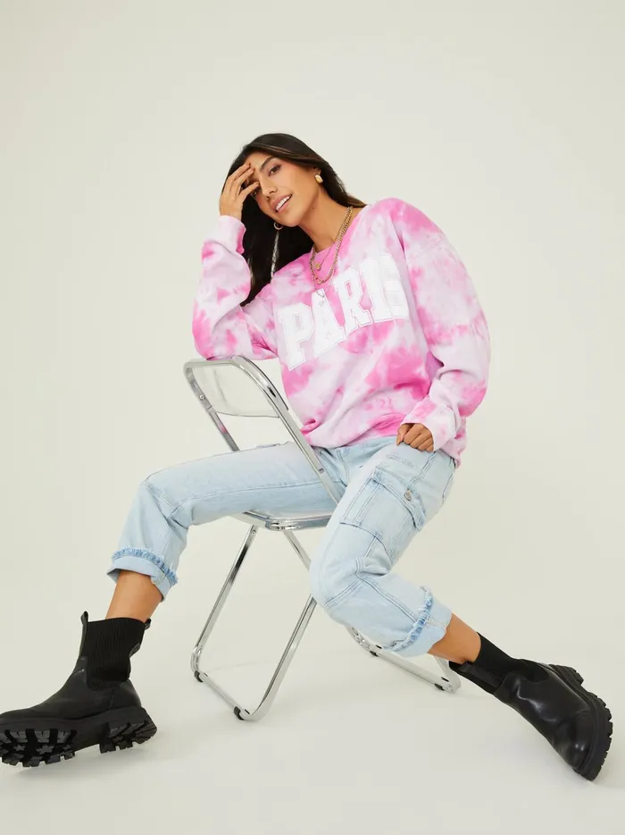 Women Paris Oversized Sweatshirt Fuschia Altar039d State Graphics