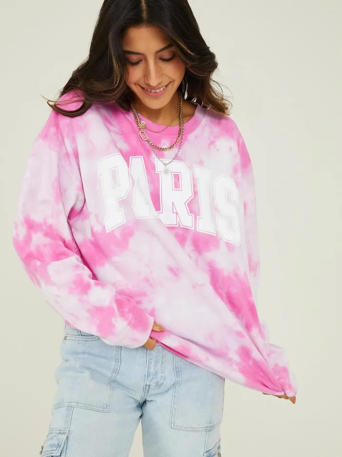Women Paris Oversized Sweatshirt Fuschia Altar039d State Graphics