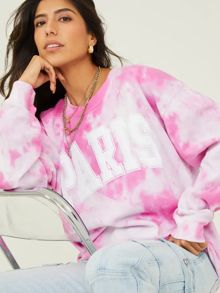 Women Paris Oversized Sweatshirt Fuschia Altar039d State Graphics