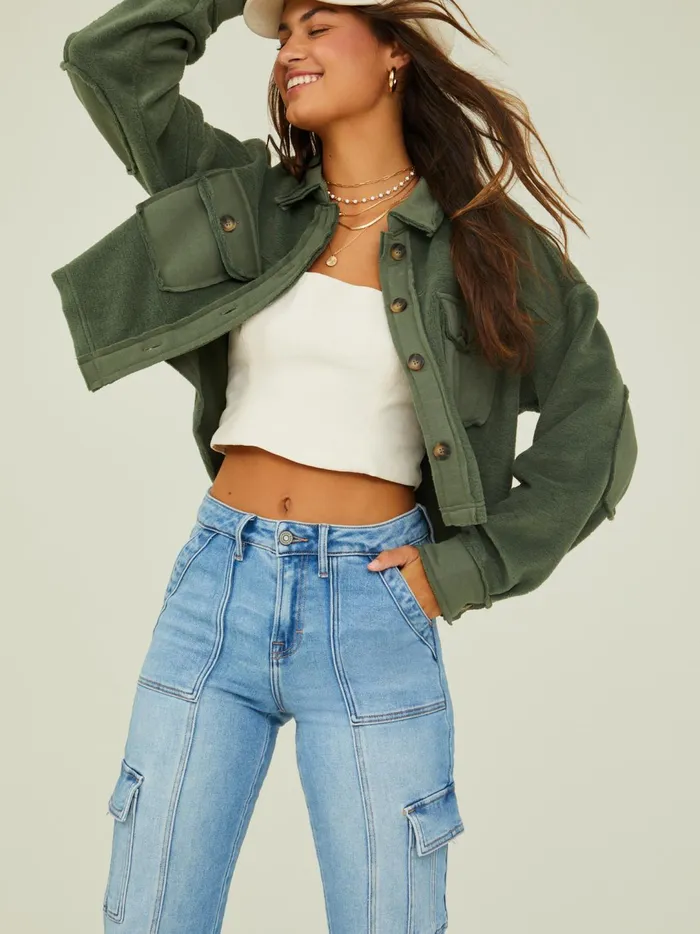Women Perla Cropped Shacket Olive Altar039d State Jackets