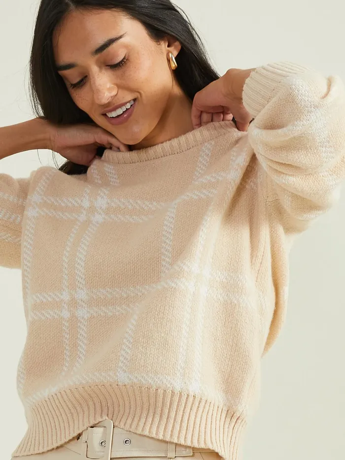 Women Peyton Plaid Sweater Almond Altar039d State Sweaters