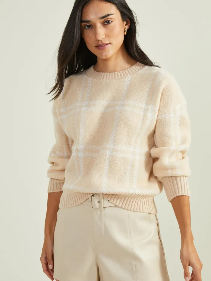 Women Peyton Plaid Sweater Almond Altar039d State Sweaters