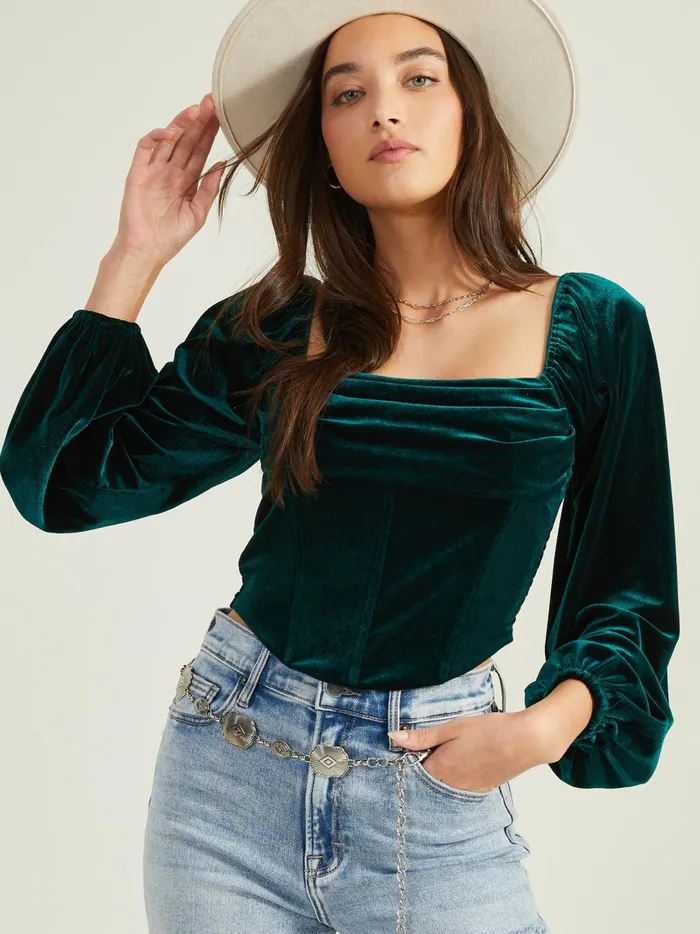 Women Pierce Velvet Corset Top Hunter Altar039d State Blouses