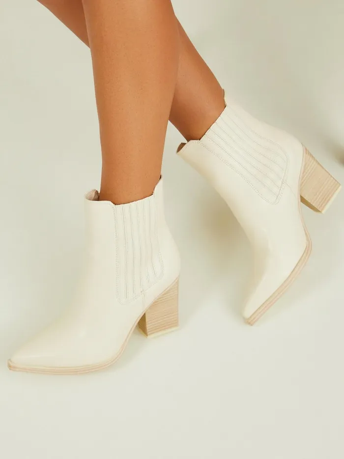 Women Prairie Stitched Heeled Booties Bone Altar039d State Boots Booties