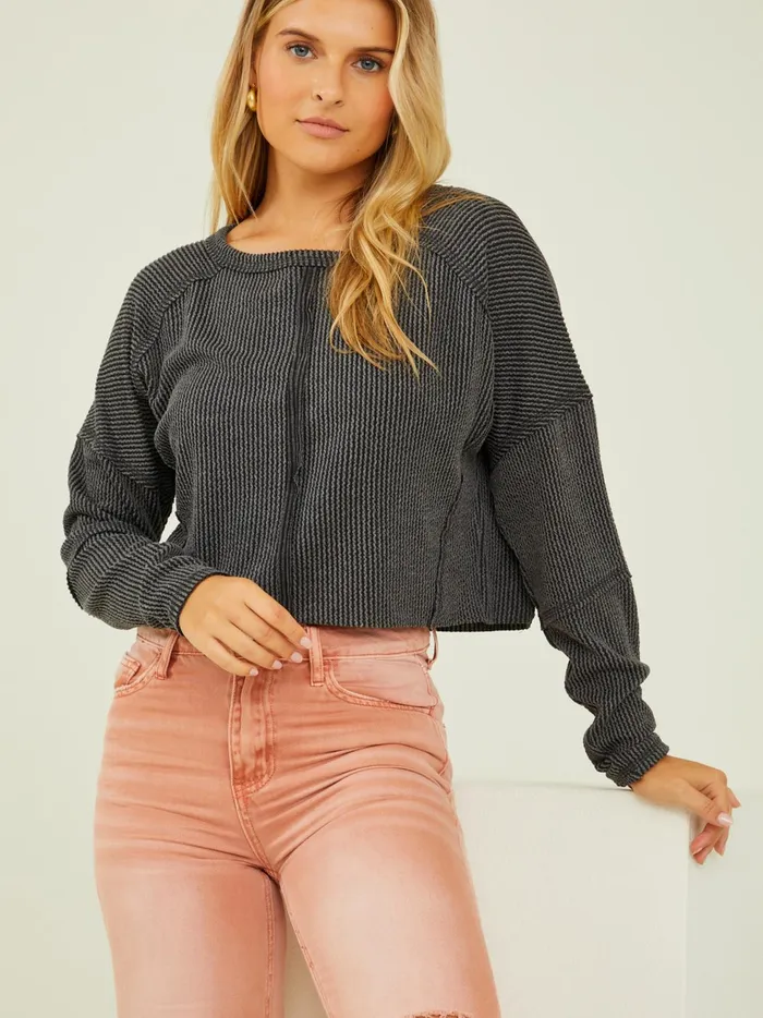 Women Rachel Ribbed Cropped Top Charcoal Altar039d State Blouses