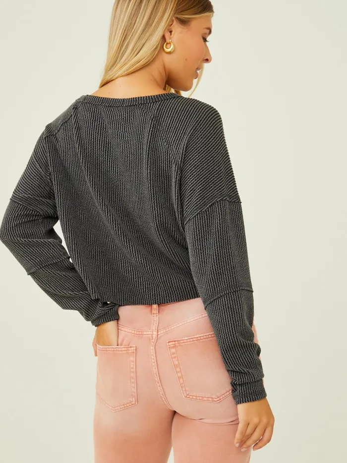 Women Rachel Ribbed Cropped Top Charcoal Altar039d State Blouses