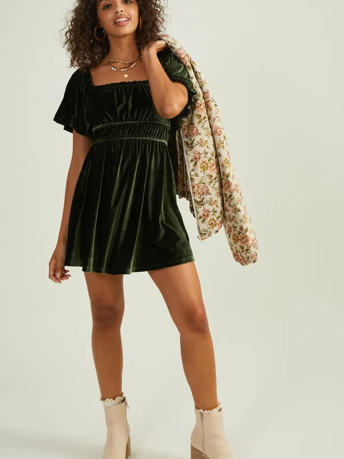 Women Rose Velvet Babydoll Dress Green Altar039d State Casual