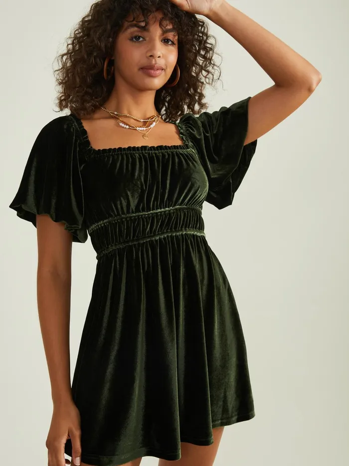 Women Rose Velvet Babydoll Dress Green Altar039d State Casual