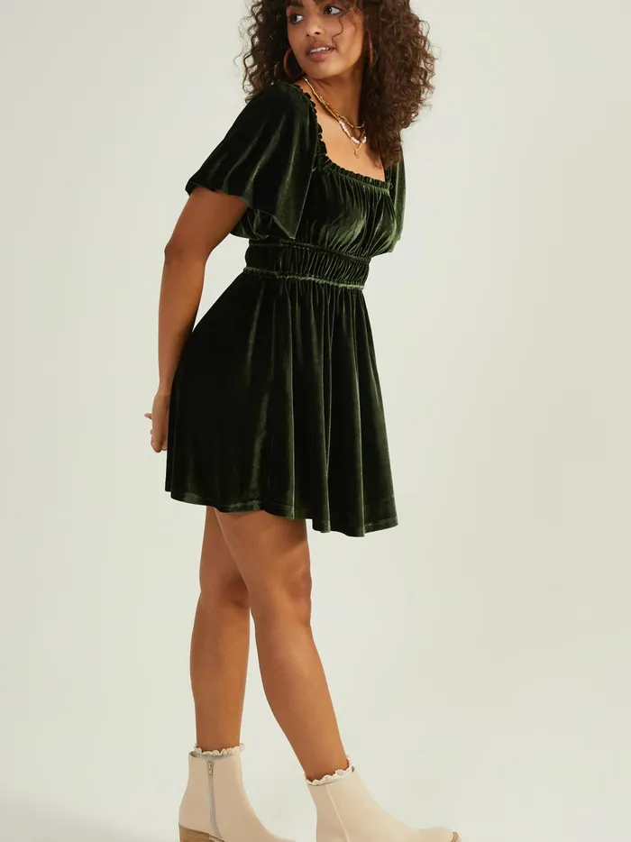 Women Rose Velvet Babydoll Dress Green Altar039d State Casual