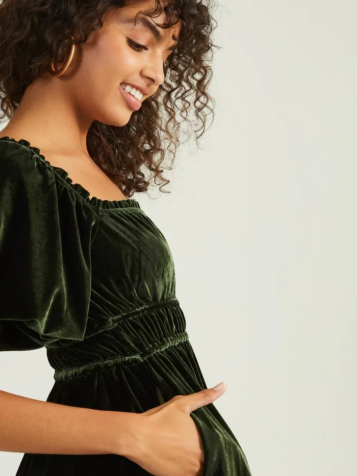 Women Rose Velvet Babydoll Dress Green Altar039d State Casual
