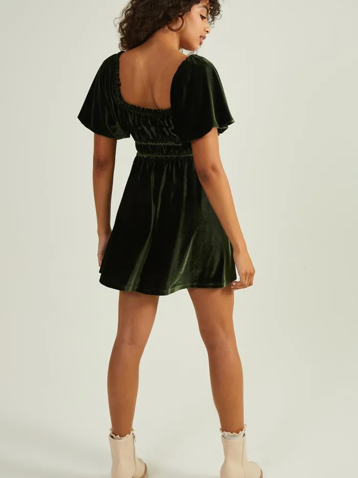 Women Rose Velvet Babydoll Dress Green Altar039d State Casual