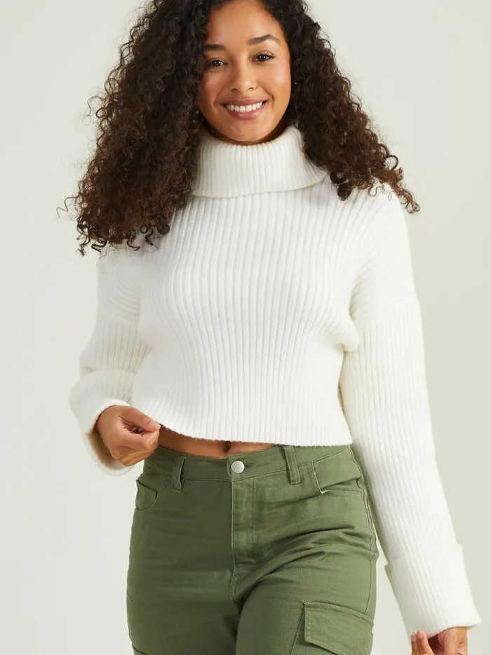 Women Rue Cropped Turtleneck Sweater Ivory Altar039d State Sweaters