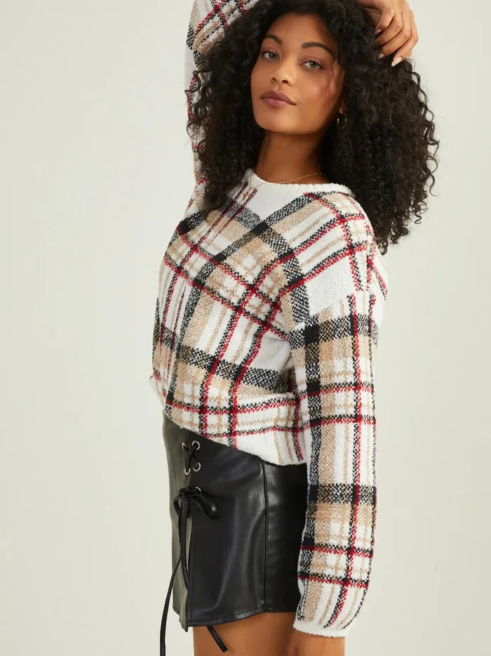 Women Sam Plaid Teddy Sweater Vanilla Altar039d State Sweaters