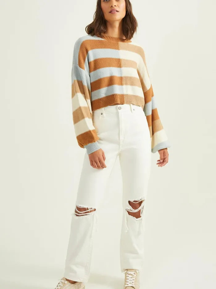Women Sarah Split Striped Sweater Brownblue Altar039d State Cropped Sweaters