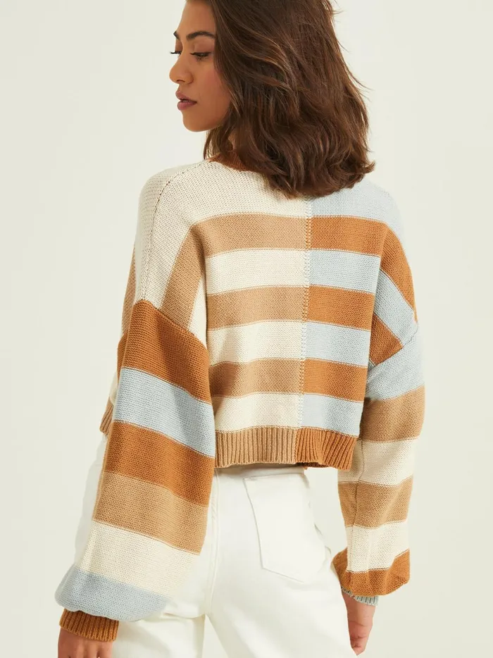 Women Sarah Split Striped Sweater Brownblue Altar039d State Cropped Sweaters