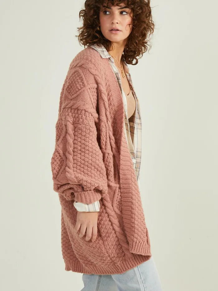 Women Serenity Cable Knit Oversized Cardigan Mauve Altar039d State Sweaters