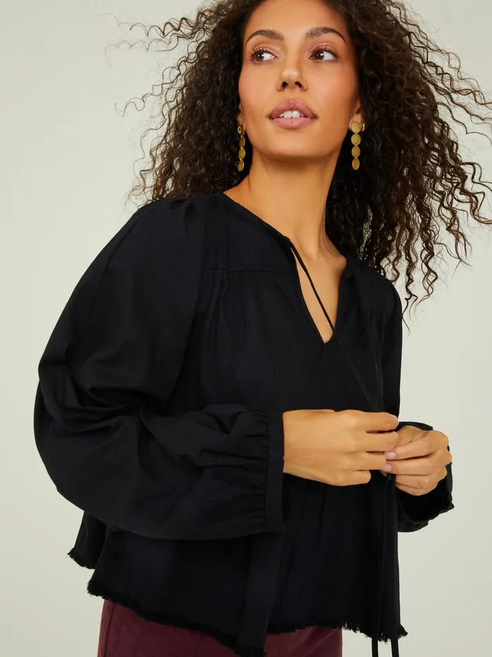Women Sidney Tie Tiered Top Black Altar039d State Blouses