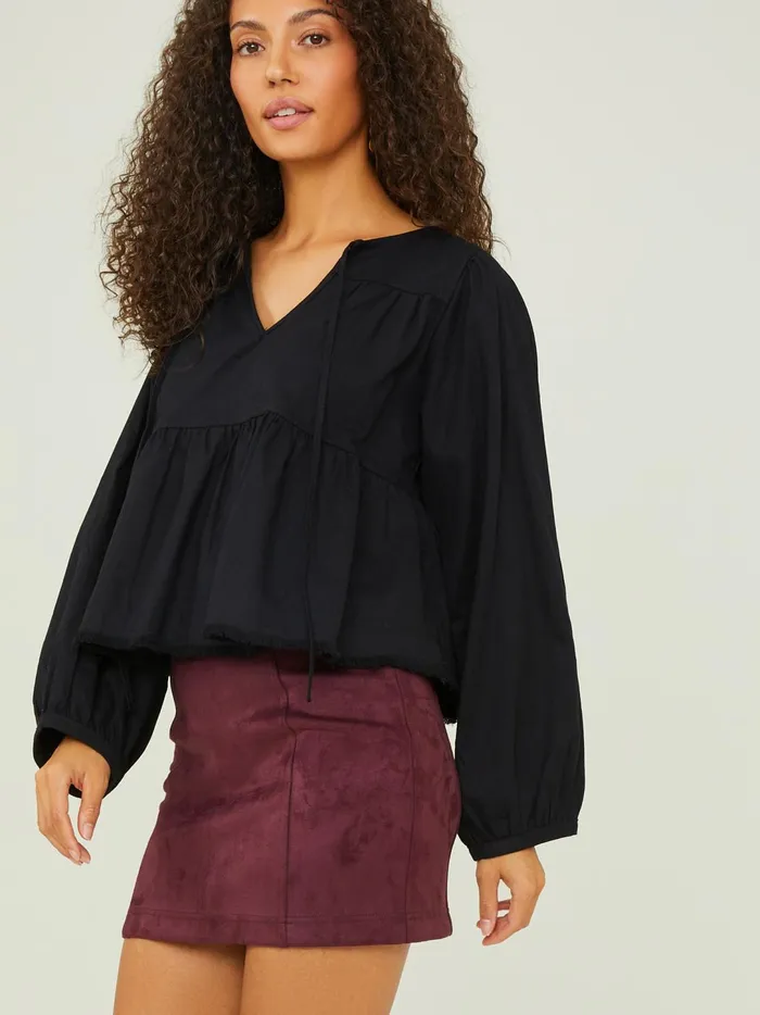 Women Sidney Tie Tiered Top Black Altar039d State Blouses