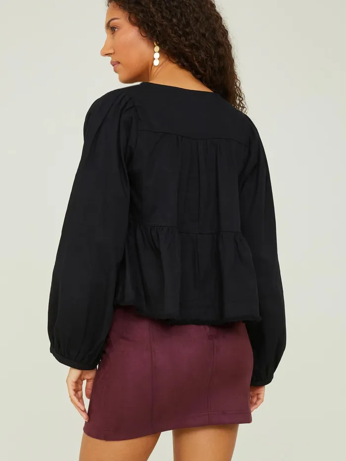 Women Sidney Tie Tiered Top Black Altar039d State Blouses