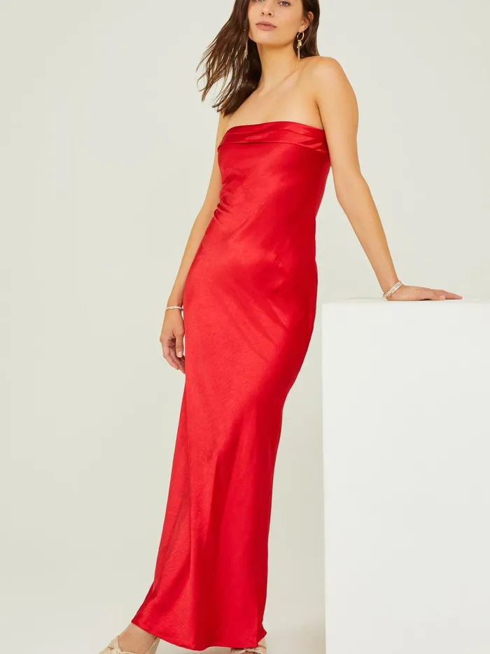 Women Sloane Strapless Satin Maxi Dress Red Altar039d State Maxi Midi