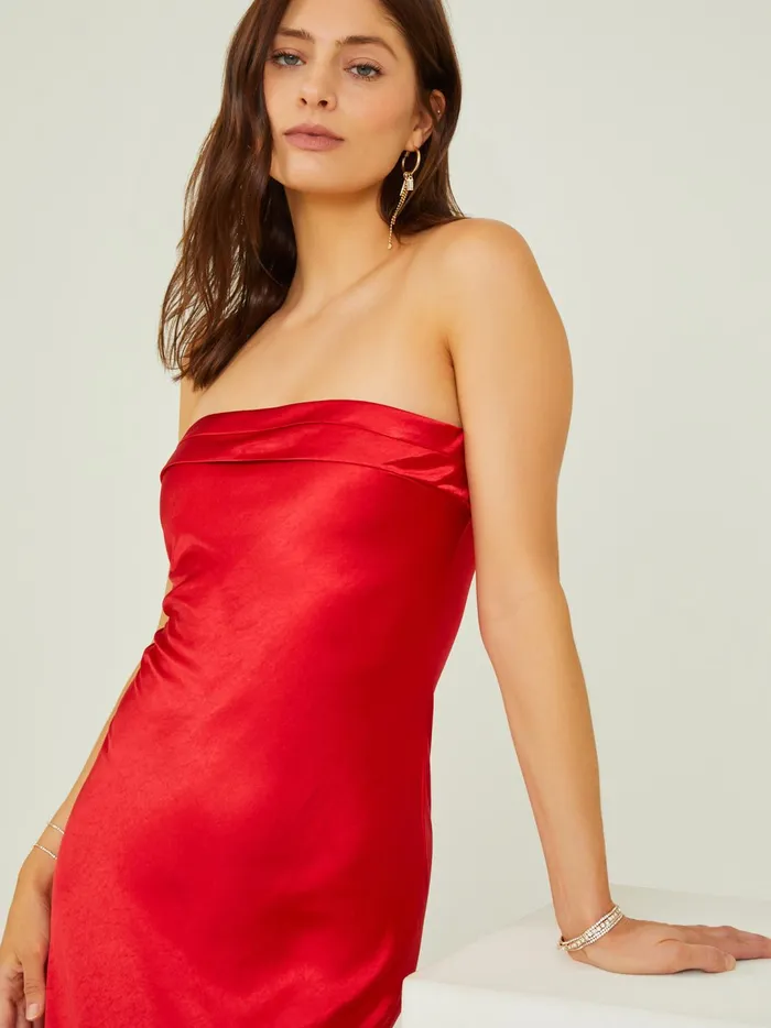 Women Sloane Strapless Satin Maxi Dress Red Altar039d State Maxi Midi