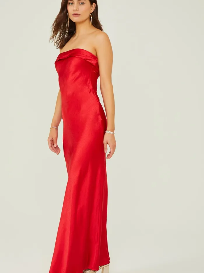Women Sloane Strapless Satin Maxi Dress Red Altar039d State Maxi Midi