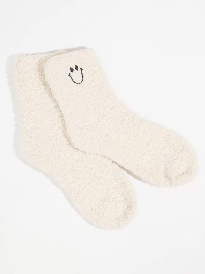 Women Smiley Face Cozy Crew Socks Beige Altar039d State Socks