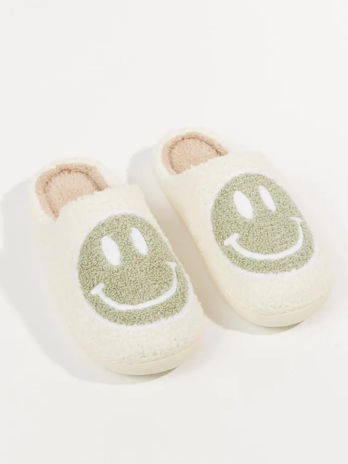 Women Smiley Face Cozy Slippers Sage Altar039d State Slippers