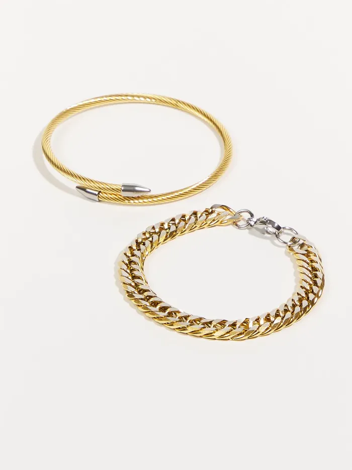 Women Stainless Steel Curb Chain Twist Bracelet Set Goldsilver Altar039d State Jewelry