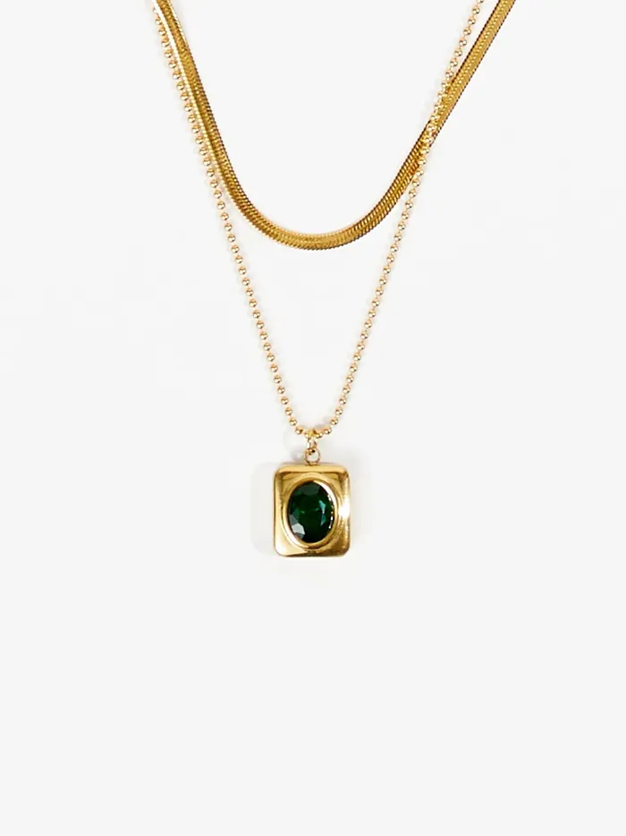 Women Stainless Steel Layered Emerald Pendant Necklace Gold Altar039d State Jewelry