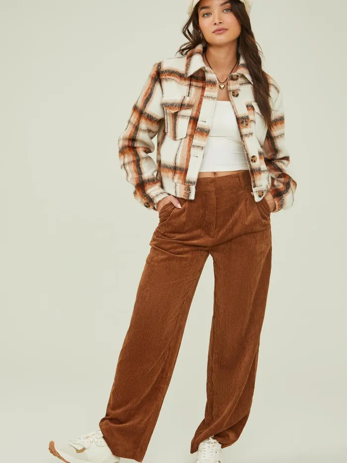 Women Stella Cropped Plaid Shacket Ivoryrust Altar039d State Jackets