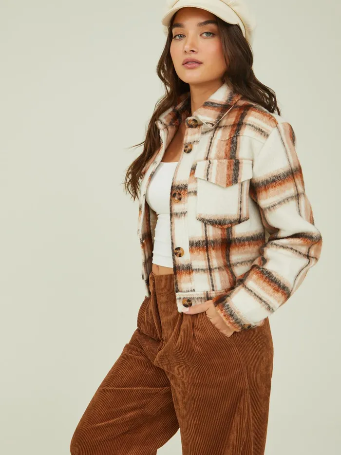 Women Stella Cropped Plaid Shacket Ivoryrust Altar039d State Jackets