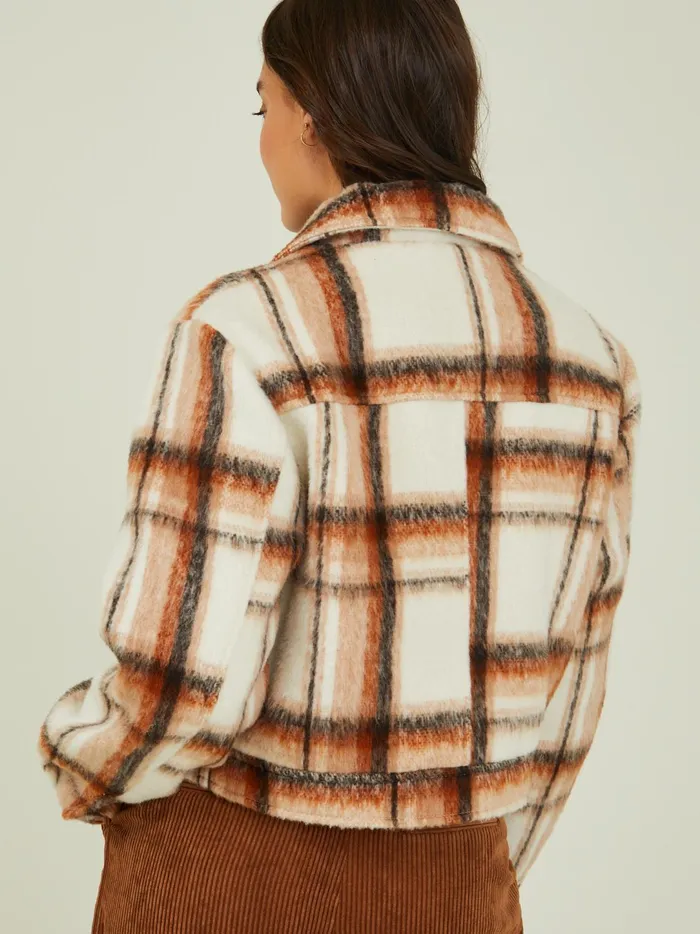 Women Stella Cropped Plaid Shacket Ivoryrust Altar039d State Jackets