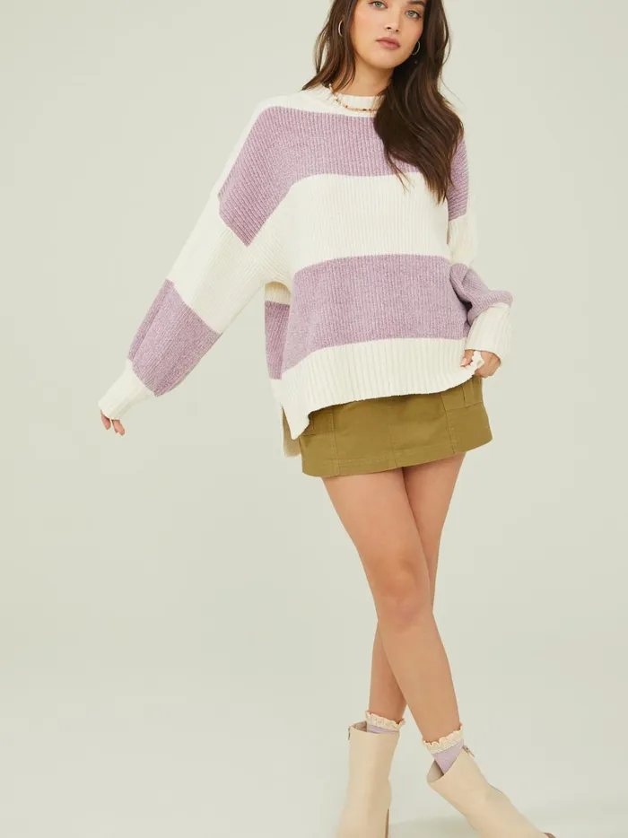 Women Stella Striped Sweater Ivorylavender Altar039d State Sweaters