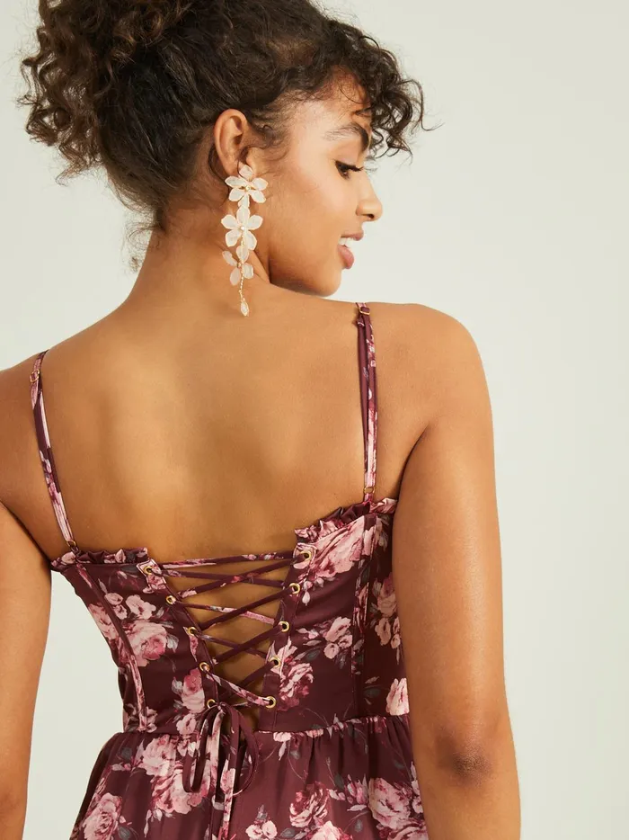 Women Stellni Floral Satin Maxi Dress Wine Altar039d State Maxi Midi