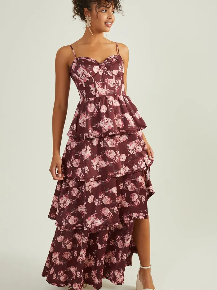Women Stellni Floral Satin Maxi Dress Wine Altar039d State Maxi Midi