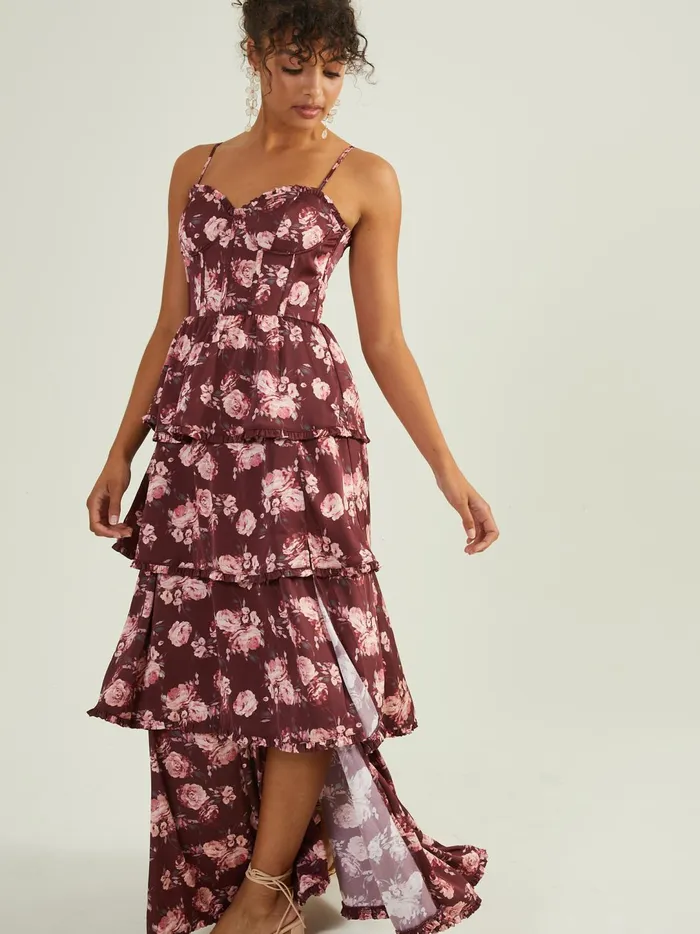 Women Stellni Floral Satin Maxi Dress Wine Altar039d State Maxi Midi